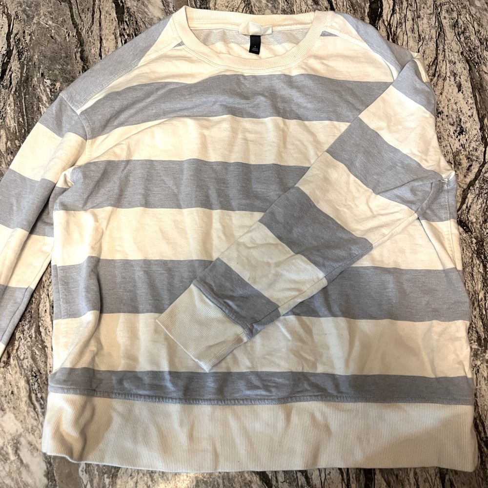 White & Blue striped sweater, size M, long-sleeved